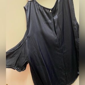 Black shiny cut-out shoulder top